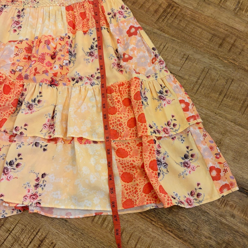 JessaKae Tweedle Dee Mini Dress L Floral Patchwork Smocked Puff Sleeve Boho NWT - Picture 12 of 12